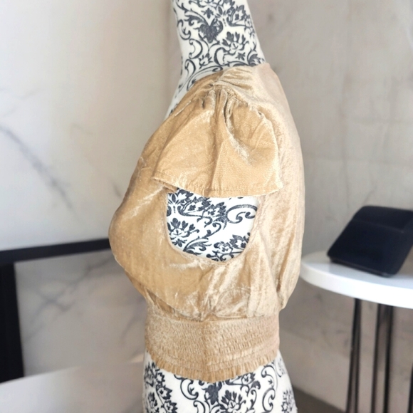 🆕️ AERIE Beige-Gold Crushed Velour Cropped Top- XSmall - Picture 3 of 5